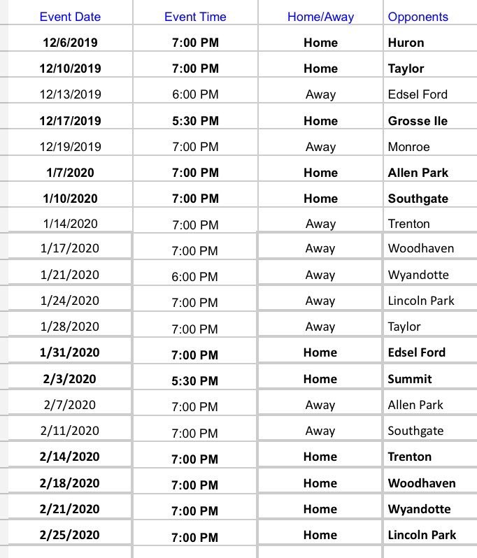 Varsity Girls b-ball schedule!!