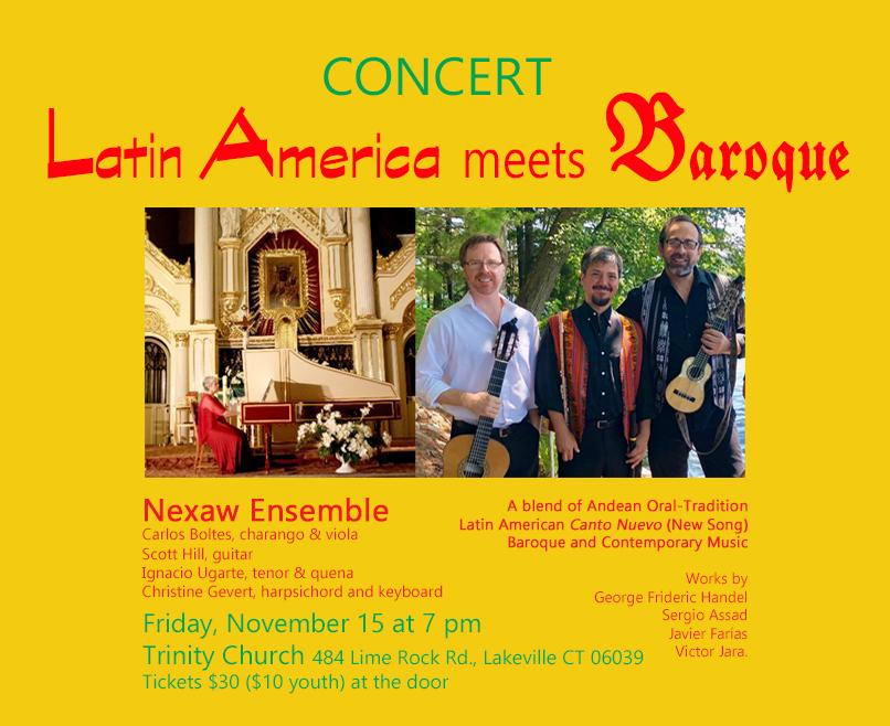 AlturasDuo's tweet photo. Latin America meets Baroque!
Traditional Andean, Canto Nuevo, Baroque & Contemporary masters...#Handel, #SergioAssad, #JavierFarías, #VictorJara and more. Join us on Friday (Nov15) in Lakeville CT! w/#ChristineGevert & #IgnacioUgarte, #AlturasDuo becomes #NexawEnsemble. Awesome! https://t.co/PHVPGSGmG8