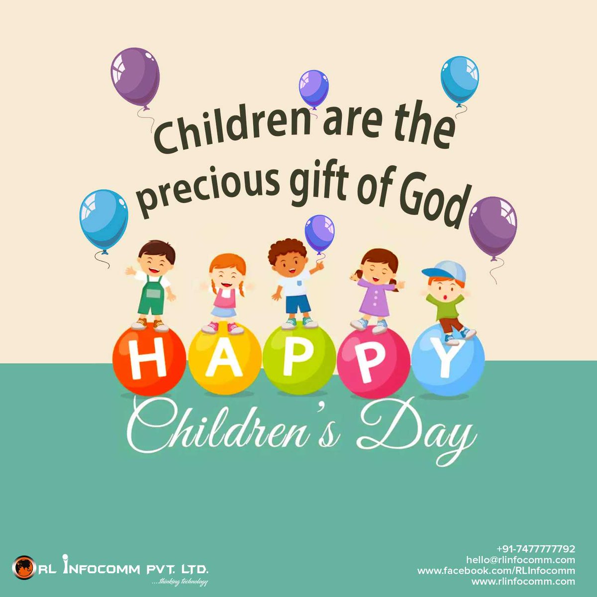 RLInfocomm's tweet photo. RL Infocomm Pvt Ltd celebrates the beautiful and pious day for children because we believe that our children are our future. Wish you all a very Happy Children’s Day.

#HappyChildrenDay #ChildrenDay #happychildrenday2019 https://t.co/2znlgzN8lP