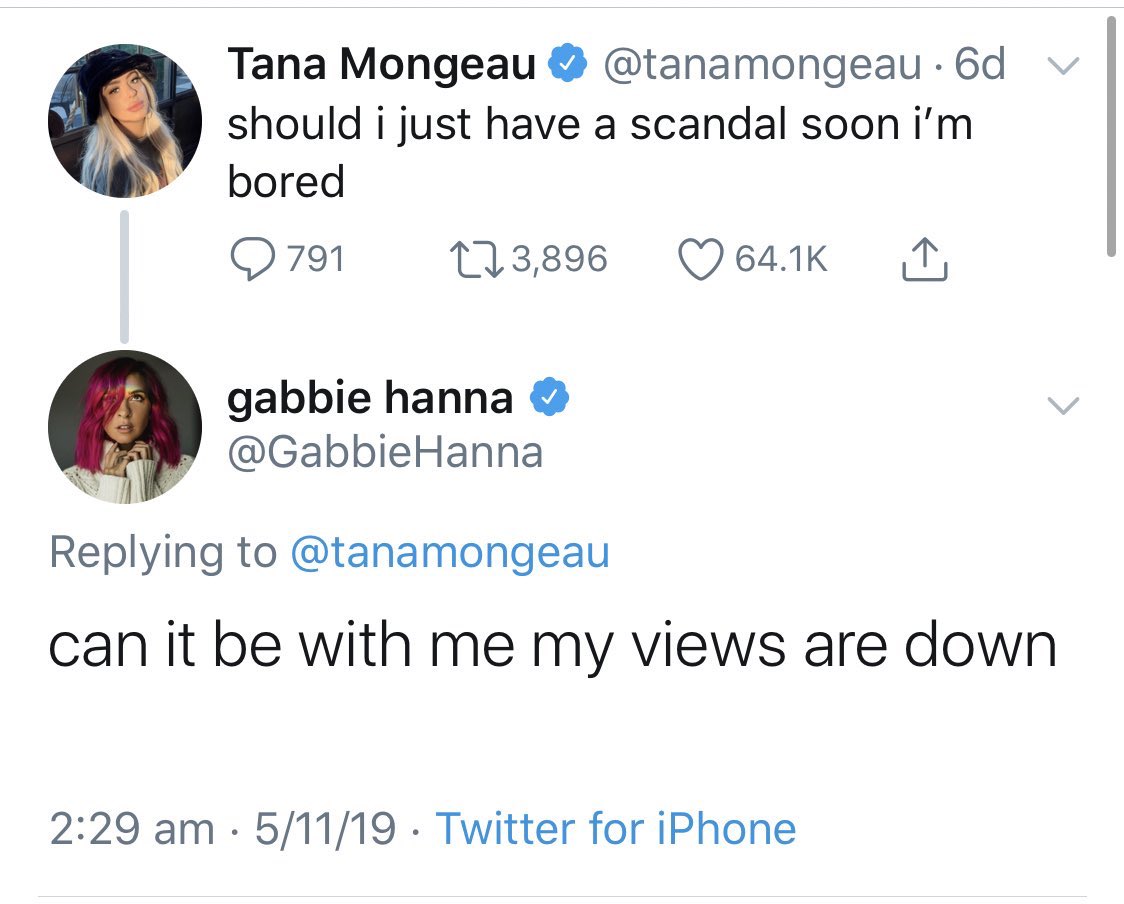 then trisha accuses gabbie hanna of organizing this with gabi demartino to boost gabbie’s views before her music video comes out which, honestly, I wouldn’t put THAT much above her. gabbie’s social blade is in the red lately!
