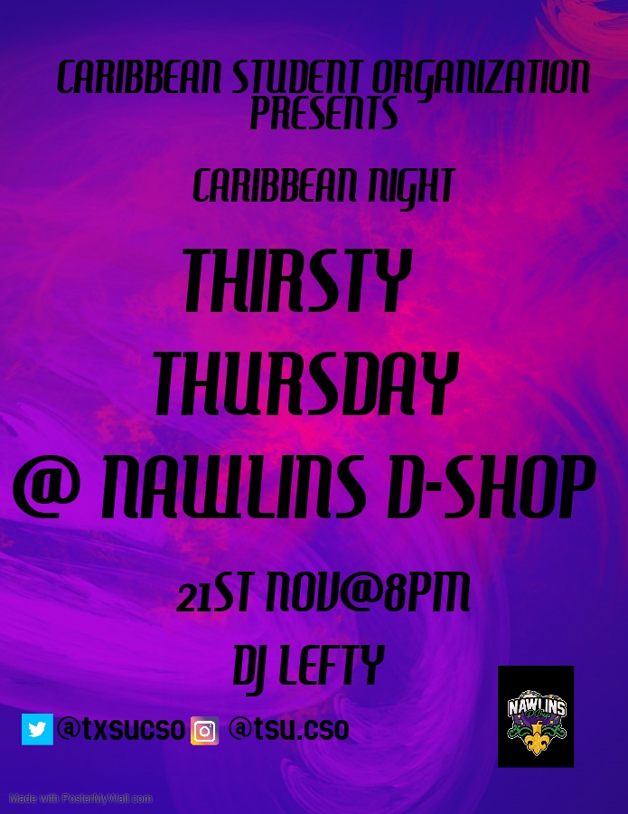 txsucso's tweet photo. Join us to enjoy a fun filled night Caribbean style at Nawlins Diquari Shop November 21st❗️😌🔥 https://t.co/e0SAqAqh34