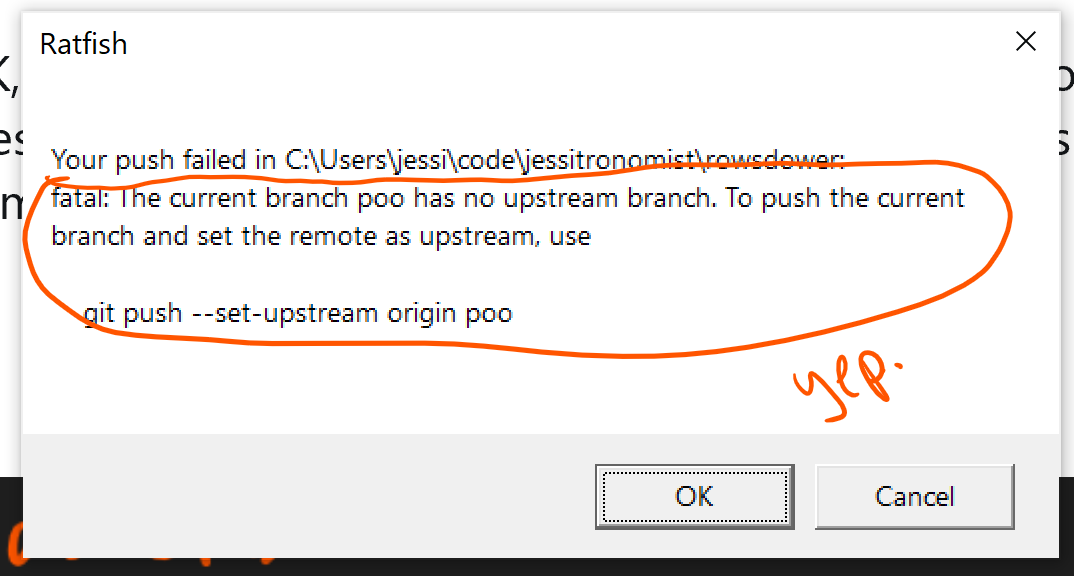 OK, here's something weird. I wanted to get the error message from 'git push' and save it, so that I can display it in my popup dialog.So, pipe stderr to stdout (like in unix), then tee it to a variablegit push 2>&1 | Tee-Object -Variable PushOutput