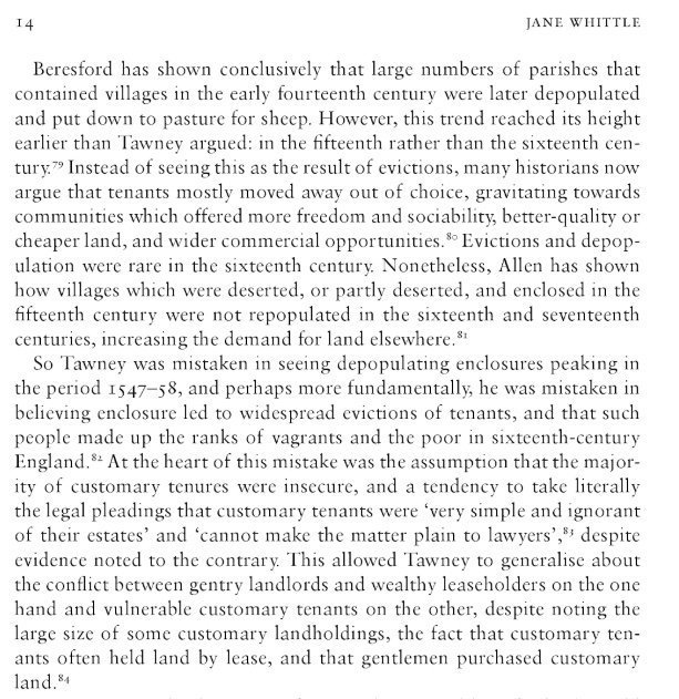 Periodic reminder: The so-called "Tudor enclosures" of 1450-1550 are considered largely a myth by specialists in English agrarian history.