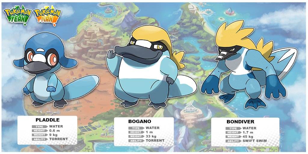 Meet Pladdle, the too-good-to-be-real Platypus Pokemon  Pladdle and their evolutions are helpful Pokemon with a beaut' of a mullet. They can be found saving tourists from beaches and reminding people to "slip, slop, slap".