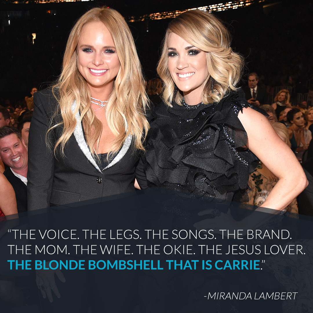 enews's tweet photo. Carrie Underwood, Miranda Lambert's Entertainer of the Year. #CMAawards https://t.co/r502Zpe7vD