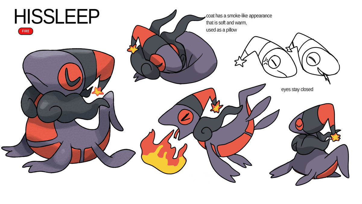 Concepts for the sleepy, party snake, Scorcht and it's evolutions. Look at the way Venolistic shoots  from it's back. It's like fireworks! Would you choose Scorcht as your starter? If so, could you handle it?