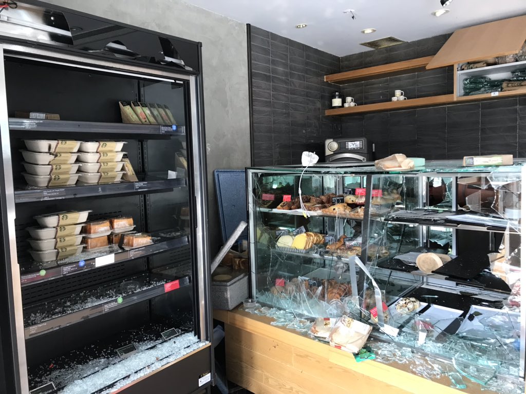 Despite getting throughly “renovated,” students don’t appear to have touched any of the food in this Starbucks on campus. Whatever you think of protesters’ turn toward vandalism, they’re not rioters or looters—and are careful to make that distinction clear with moves like this.