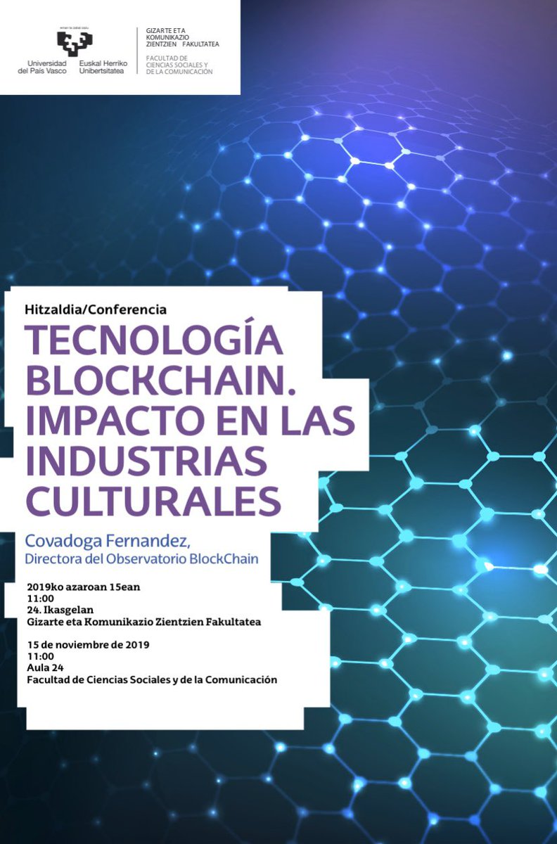 Muchas ganas de estar mañana en la Universidad del País Vasco para hablar  de cómo las plataformas descentralizadas #Blockchain están configurando la Web 3.0 y de las nuevas oportunidades profesionales que representan para los periodistas <a href="/upvehu/">UPV/EHU</a> #periodismo