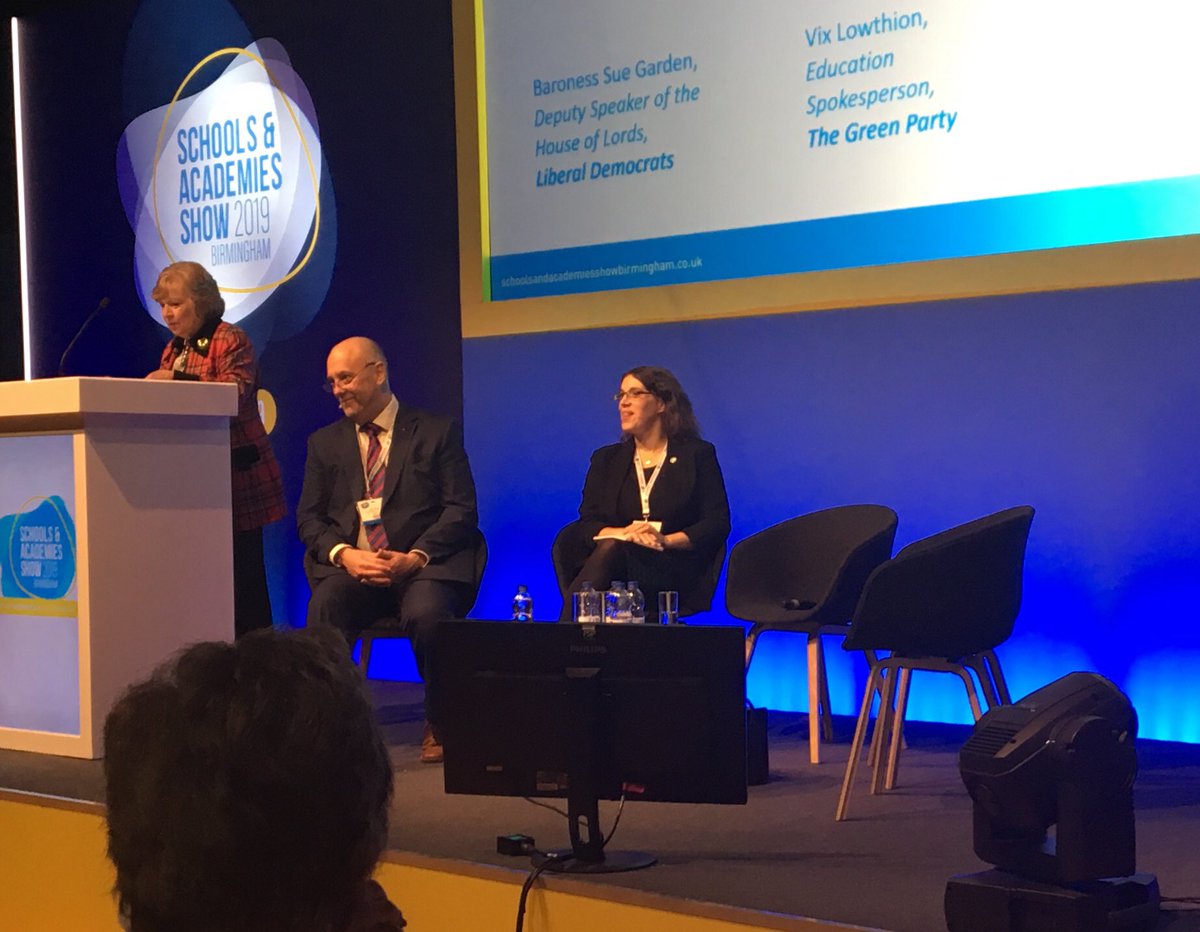 tes's tweet photo. Disappointing to see two empty chairs at future-of-education panel discussion at #SSASHOW19. Both #Tories and #Labour pulled out due to #Election2019 commitments but #libdems and #greens gave good accounts of their plans https://t.co/AMDkloS08k