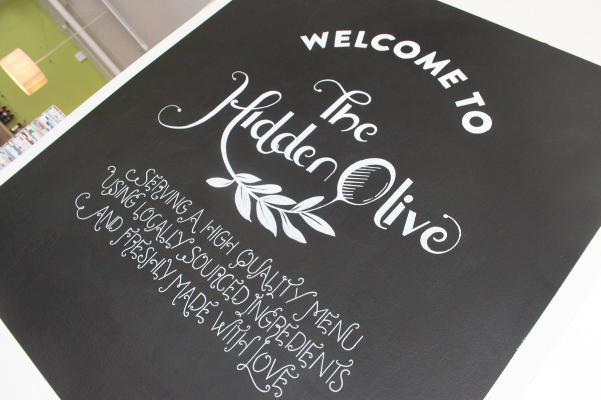 jaamed's tweet photo. A few years ago I was delighted to create a logo for The Hidden Olive. This lead to hand drawn lettering for their interior and exterior signage. 
#logo #signage #typography #jayroerade #love #letters #chalkboard #signwriting #kitchen #restaurant #original #branding #food #drink https://t.co/ghJZqelXJ8