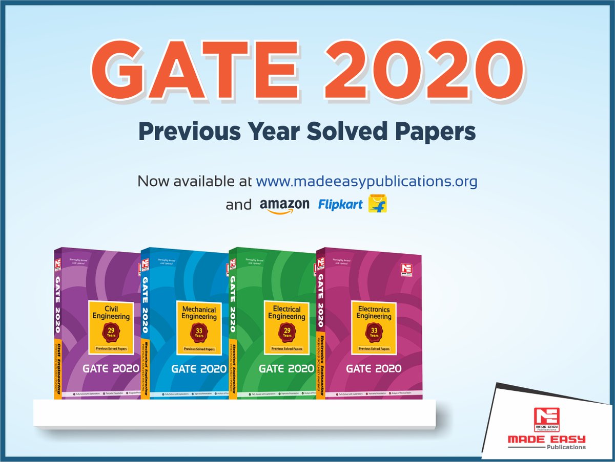 MADEEASY_Delhi's tweet photo. The new edition of GATE 2020 Solved Papers: CE, EE, ME, EC, CS have been fully revised, updated and edited. The whole book has been divided into topic wise sections.
Click here to Buy : https://t.co/Hxe0nabqaD
#amazon #GATE2020 #GATEbooks #MADEEASYPublications https://t.co/7q2o41LkgW