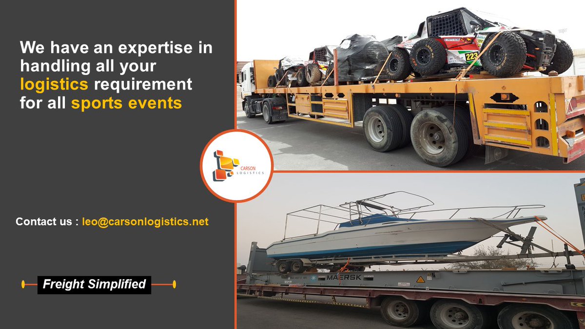 CarsonLogistics's tweet photo. We have an expertise in handling all your logistics requirement for all sports events. Book your shipment visit our website @ https://t.co/RHf5eR0m9u or call us at +97 444 23 1115.
#logistics #transportation #sports #sportsevents #Motorshows #Qatar #Doha #SportsGoodsLogistics https://t.co/7gWXKX7UDW
