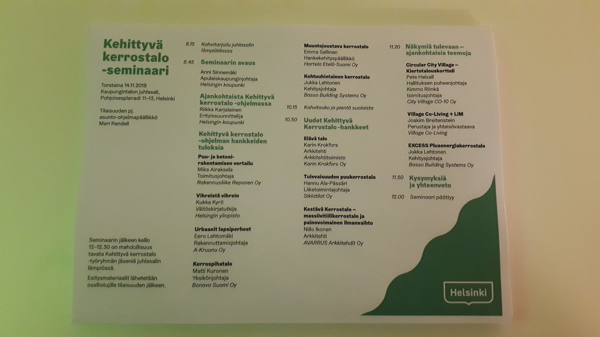 Tänään olemme Kehittyvä kerrostalo -seminaarissa puhumassa Tulevaisuuden puukerrostaloista 🌲🌳🌲