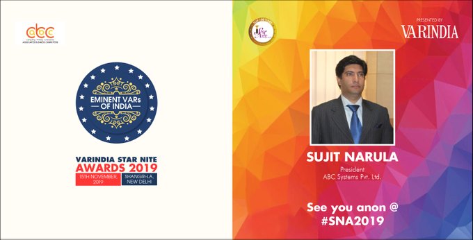 var_cyber's tweet photo. VARINDIA Star Nite Awards 2019, SUJEET NARULA - President at @Abc_Systems

https://t.co/ehcr0pd9nt

See you anon #SNA2019 
#StarNiteAwards2019 #VarindiaStarNiteAwards2019 #BestITServicePartner https://t.co/k6SQechieq