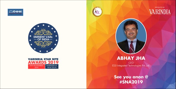 var_cyber's tweet photo. VARINDIA Star Nite Awards 2019, Abhay Kumar Jha - CEO at Essi Integrated Technologies Pvt Ltd.
https://t.co/ehcr0pd9nt

See you anon #SNA2019  
#StarNiteAwards2019 #VarindiaStarNiteAwards2019 https://t.co/coaFAyZN6l