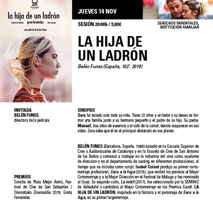 CineyDDHH's tweet photo. Hoy Jueves 14, proyectaremos LA HIJA DE UN LADRÓN, de la directora @_belenfunes_ además tendremos la suerte de poder escucharla en la presentación y coloquio. Os esperamos en @GolemPamplona a las 20h. @gretafernnandez Concha de Plata  Mejor Actriz @sansebastianfes https://t.co/wCsPyj65Yv