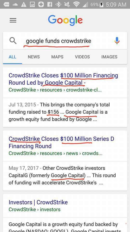 Google gives Crowdstrike over $156 Million dollars ......is it making any sense yet GOOGLECROWDSTRIKE=OBAMA AND  @DNC