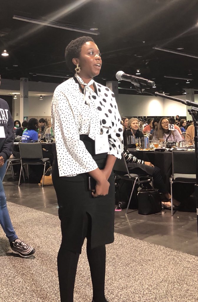 Tracy_D_Bell's tweet photo. Adjele @WilsonAdjele (@UMESNews #UMES @UMES_LSAMP) and Destiny @Destiny07356185 (@TowsonU) of @USM_LSAMP step up to the mic to ask Dr. Williams @Dr_TalithiaW questions following the Opening Keynote: Power in Numbers: Unveiling Hidden Figures @ABRCMS #ABRCMS2019 #ThinkBigDiversity https://t.co/yzVSZC0m1M