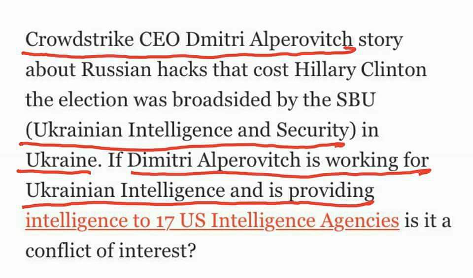 How can a Ukrainian Intelligence Agent tell the U.S that Russia hacked the DNC then create the story of the 17intelligence agencies found evidence..YALL REMEMBER THAT TALKING POINT 17 17 17 intelligence agencies 17 17 this 17that all said Russia back but it was Crowdstrike