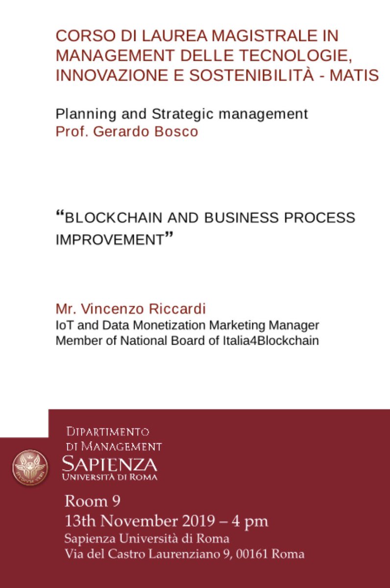 MktInnovation's tweet photo. It was an honor for me to give a lecture at Sapienza Università di Roma on Blockchain and Business Process Improvement, thanks a lot prof. Gerardo Dino Bosco and his students for the invitation. #blockchain #smartcontract #italia4blockchain #bpm https://t.co/Wt9gfi250R https://t.co/EgMVS9zEZF
