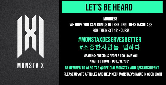 20191114 12pm KST onwards 24th Hashtags @OfficialMonstaX  @STARSHIPent  #MonstaXdeservesBETTER  #소중한사람들_널하다