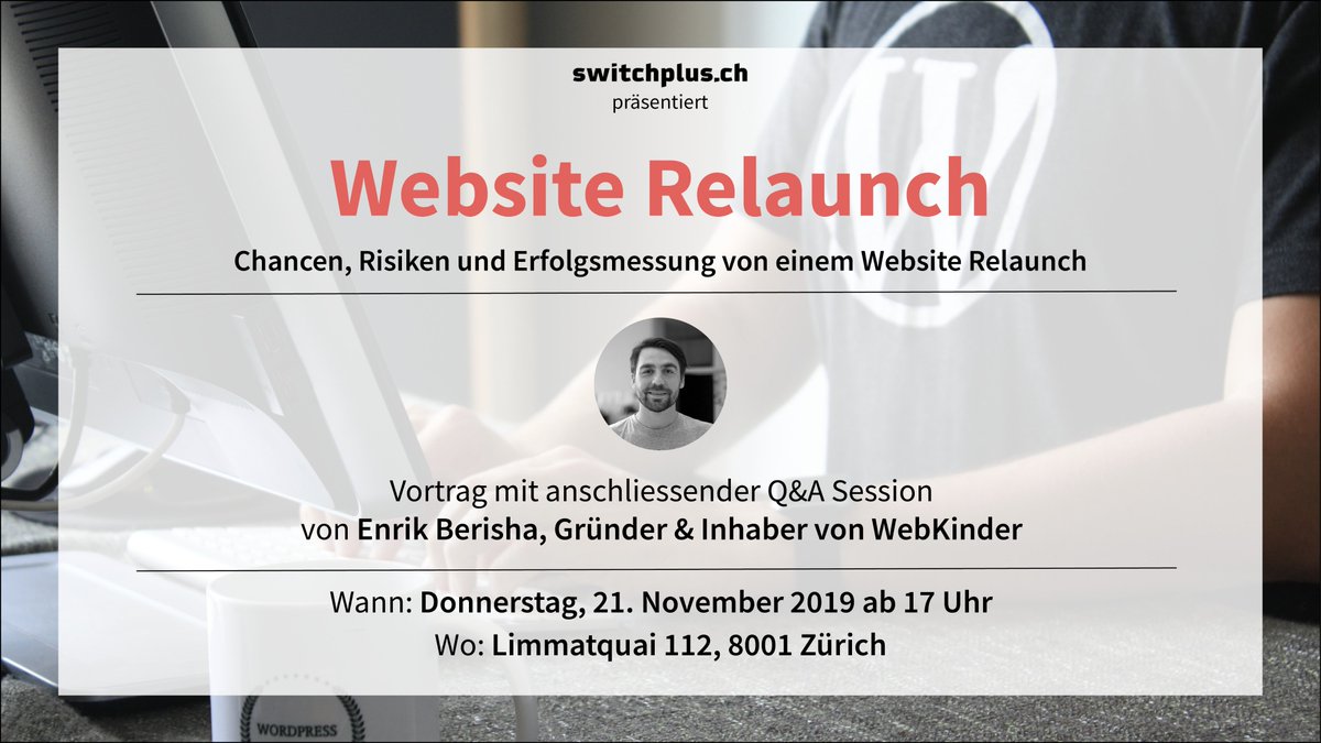 switchplus's tweet image. Nächste Woche findet unser letztes Meetup für 2019 im Herzen von Züri statt. Mit #EnrikBerisha von  @WebKinder zum Thema #Redesign &amp;amp; #Relaunch von #Websites. Mehr Infos bit.ly/33LEDZ9 #SEO #WordPress #Meetup #Community Mit Snacks &amp;amp; Drinks 💙🥂