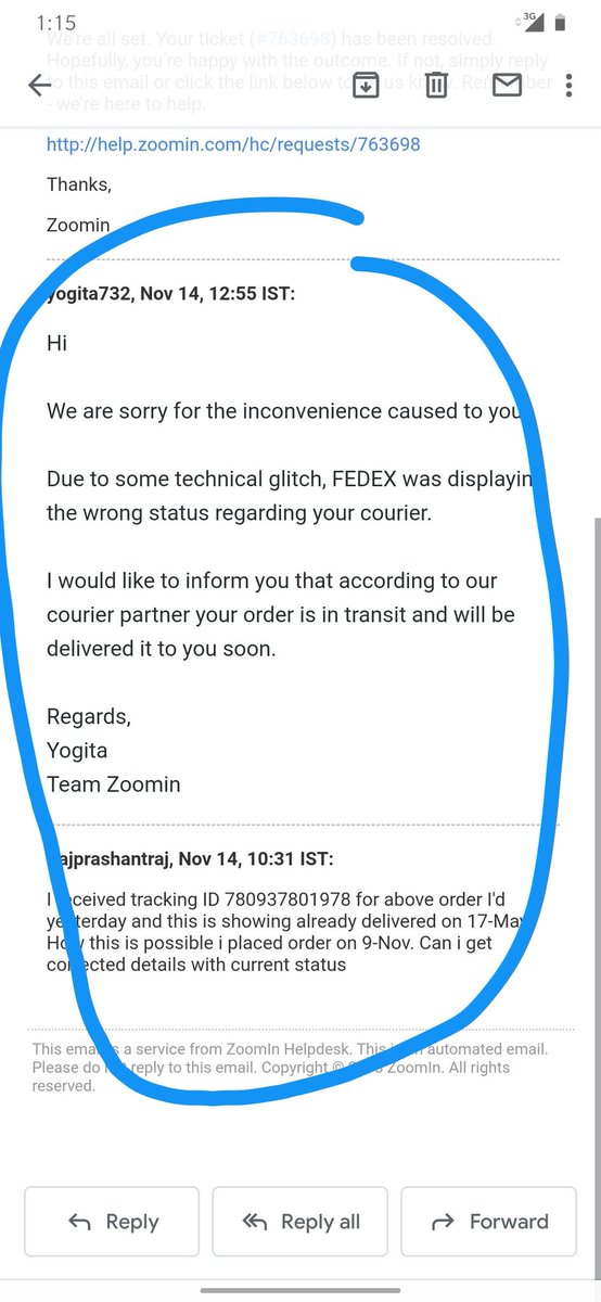 rajprashantraj's tweet photo. @zoomin It does not contain AWB no. It has same content as tweet..check below snap #poorcustomerservice #poorservice #WRONGUPDATE https://t.co/k26ikr0S7s
