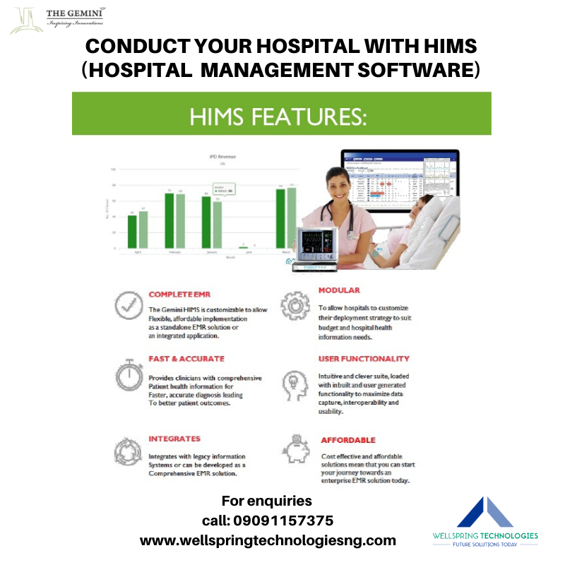 WellspringN's tweet photo. HIMS is an Hospital Management Software that will help you manage your
Patient Care and Satisfaction, Lower Cost of Operations, Increase in Physician and Staff Productivity, Integration with External Systems.
#wellspringtechnologies #eZee #eZeetechnosys #lekki #lagos https://t.co/BjBFqF2SfH