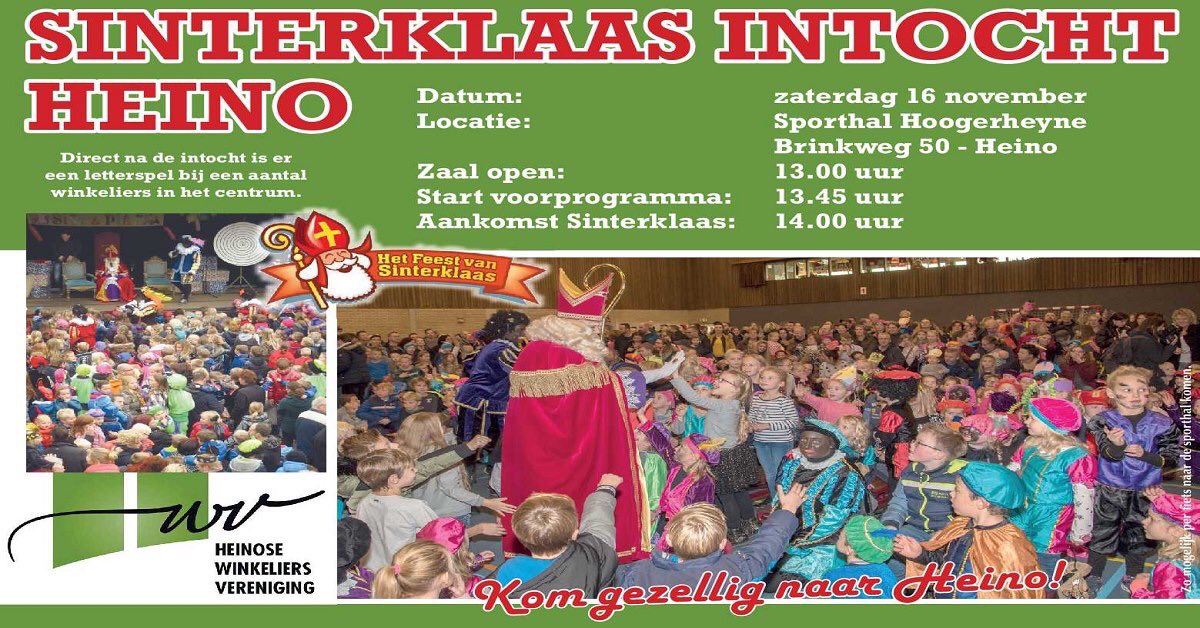 Zaterdag is het weer zo ver, Sinterklaas in Heino!