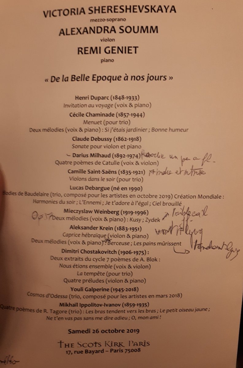 carnetsol's tweet photo. #ConcertSurSol #48

Un des programmes hallucinants de The Scots Kirk (presbytériens écossais) : mélodies françaises et soviétiques rares (Chaminade, Ippolotov-Ivanov, Krein, Weinberg, Galperine…) pour voix, violon et piano !

À un niveau dément. https://t.co/31xr7rJlA3
