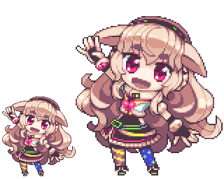 「もこ田めめめドット絵
アイドル部なので昔打ったシロちゃんと並べました
他の子も打」|もやししゃものイラスト