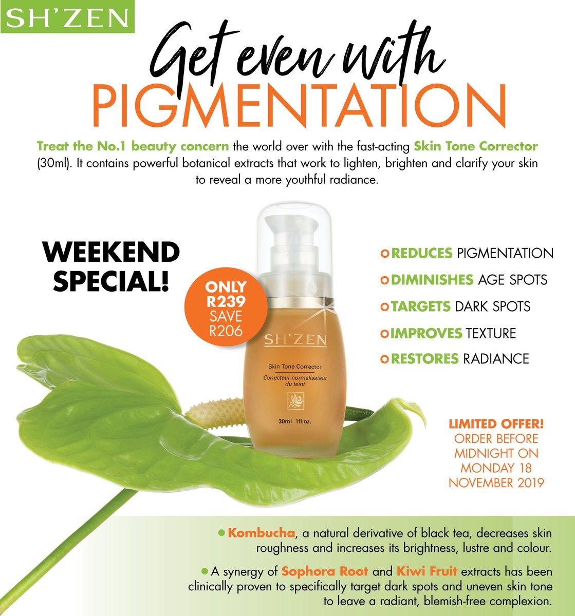 shzensa's tweet photo. #WeekendSpecial!
Treat the No.1 beauty concern the world over with the fast-acting Skin Tone Corrector (30ml). It contains powerful botanical extracts that work to lighten, brighten and clarify your skin.
Click here to view this special https://t.co/lgTQ55dXrH https://t.co/WgKJICZKxb