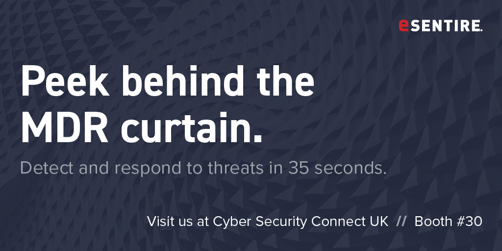 eSentire's tweet image. Swift response to #cyberattacks is critical. But many #cybersecurity solutions take hours if not days to contain a breach. Stop by our booth at #CSConnect to learn how we respond in just 35 seconds: bit.ly/2Jyl9Pw