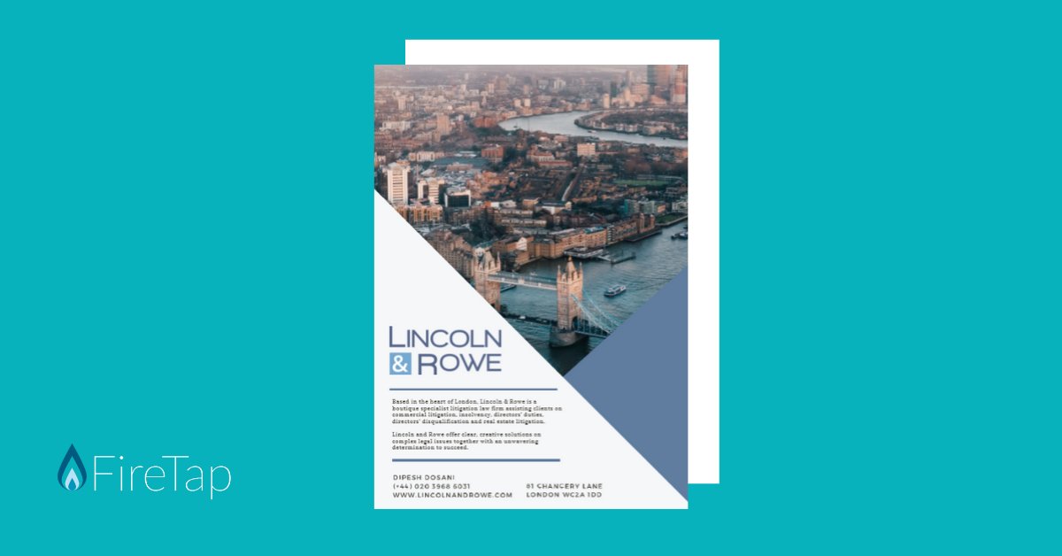 FiretapL's tweet image. We created this Company Promo advert for our client, Lincoln &amp;amp; Rowe for an international litigation conference. Is your #lawfirm in need of #marketingmaterials? We offer flexible packages for law firms: bit.ly/2Yokfh6 #advertising #legalmarketing