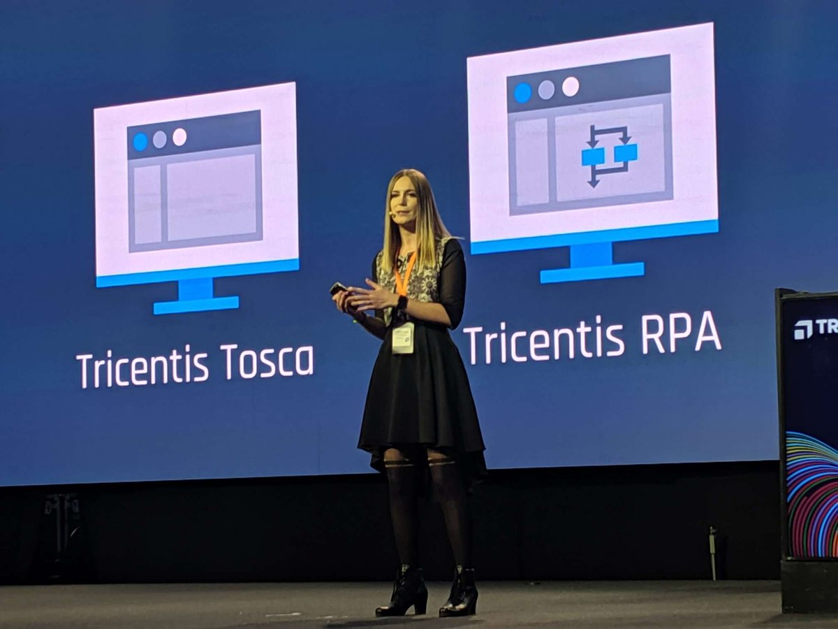 Tricentis's tweet photo. "One of the biggest challenges today for most automation experts is change. But change is inevitable."  Franca-Sofia Fehrenbach #TriAccelerate https://t.co/SFFxF4IZWV