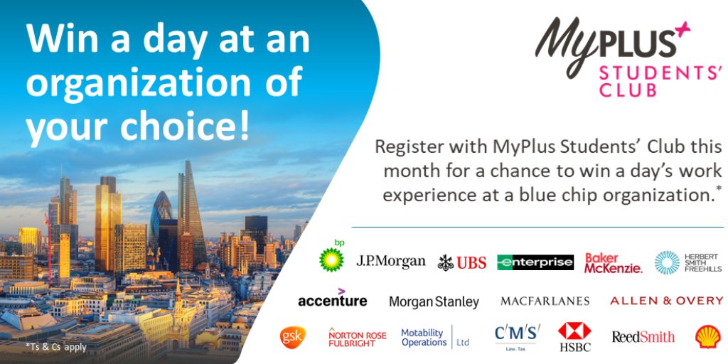 MyPlusStudents's tweet photo. #WinADay Congratulations to Isaac Harbord our October winner, who has chosen to spend his day at Morgan Stanley. 

For your chance to "Win A Day At An Organisation Of Your Choice" register with MyPlus Students' Club for FREE &amp; enter the competition. https://t.co/M0dQ96Izct https://t.co/OdWu1IiAHK