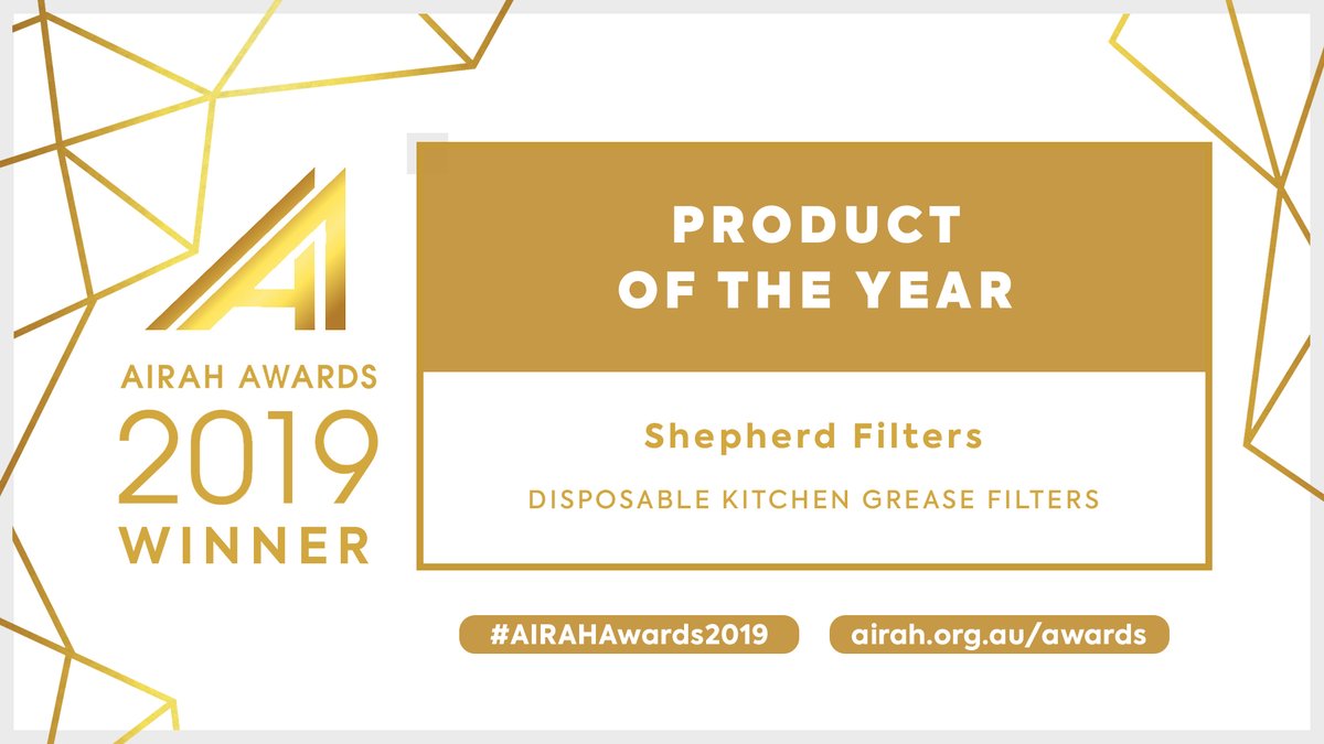 The Product of the Year at the #AIRAHAwards2019 recognises excellence within the #HVACR industry. Congratulations to...

Shepherd Filters for their disposable kitchen grease filters.

View all of the 2019 finalists at bit.ly/2CEAyK9