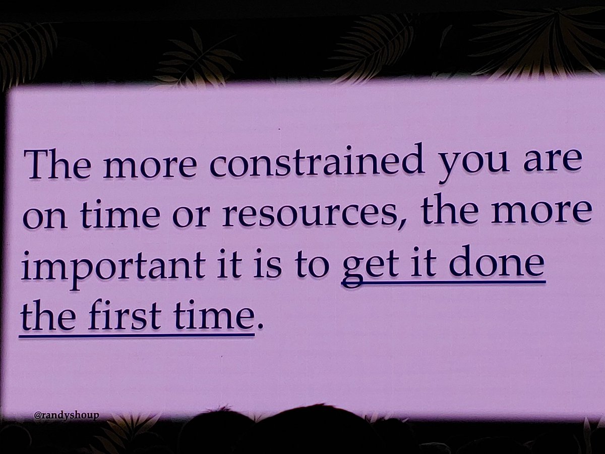 Always enlightening words from <a href="/randyshoup/">Randy Shoup</a>.
When they ask: "We don't have time to do it right!"
Reply: "Do you have time to do it twice?"
#BuildStuffLT #agile #lean #accelerate