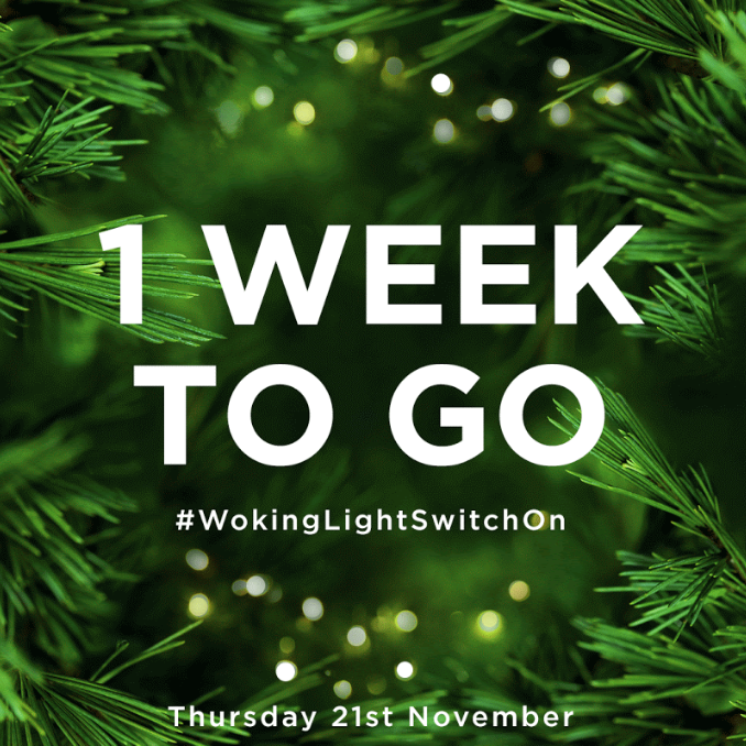 vp_woking's tweet photo. The countdown  is on...1 week to go!! Come by Jubilee Square at Woking Shopping for a fabulous day of festivities!! From 3pm there will be a variety of activities taking place. The lights will turn on at 7pm!! 

#Wokinglightswitchon #wokingshopping #woking #wearewoking https://t.co/Bhl2YjG7df