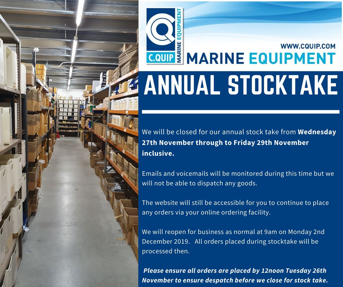We will be closed for our annual stock take from Wednesday 27th November through to Friday 29th November inclusive.