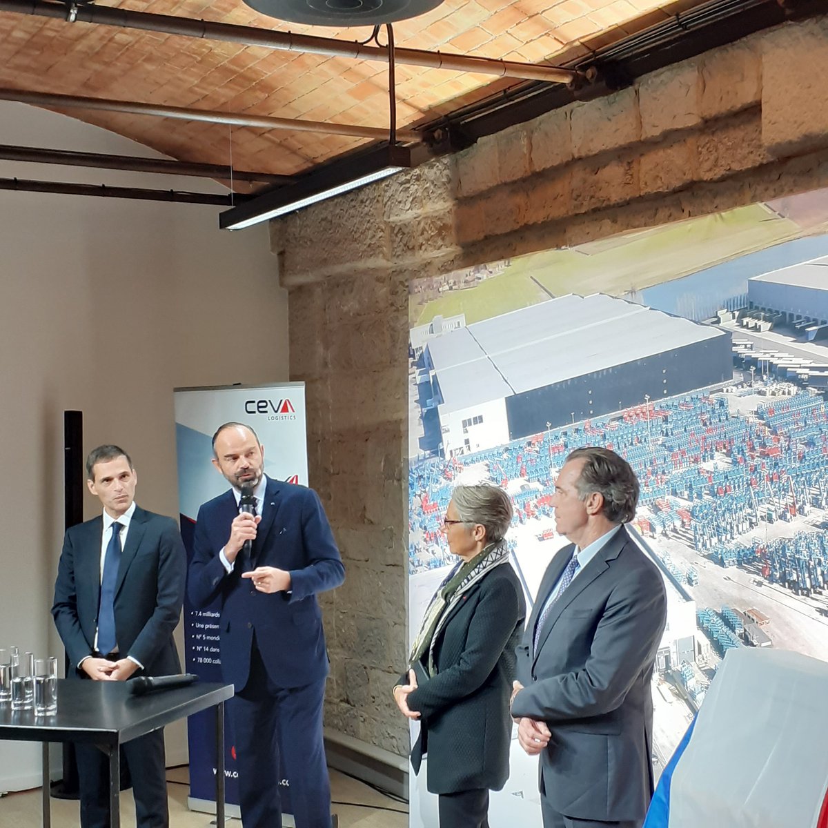 cevalogistics's tweet photo. French Prime Minister Edouard Philippe at #CEVAInauguration "This new Headquarters is a great news. A great news for CMA CGM, for France as it reinforces our ability to develop the #Logistics sector and for #Marseille " https://t.co/HBEwm8Gsgk