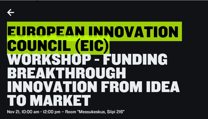 🛑 #EUeic is coming to #slush19! 
Want to learn more about funding for market-creating ideas 💡🚀? Join us for a workshop or a chat at Booth 7A.5! 🤝 Let's talk #startup funding!
More information 👉 bit.ly/35aqvsL
#eicAccelerator #eicPathfinder #investEU #H2020 <a href="/SlushHQ/">Slush</a>