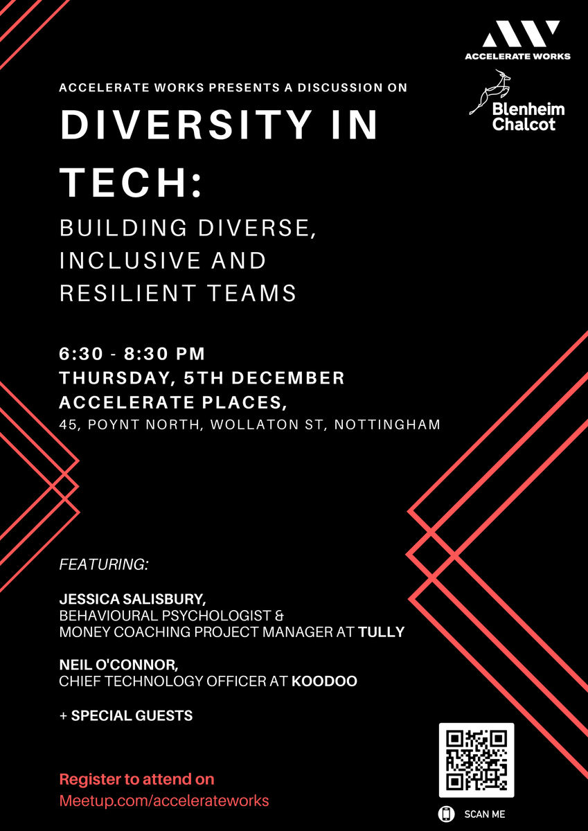 Accelerate Works is coming to Notts! We're talking all things #Diversity. We've got some great speakers lined up, so why not come along and network with Nottingham's tech community! #nottingham #meetup #tech