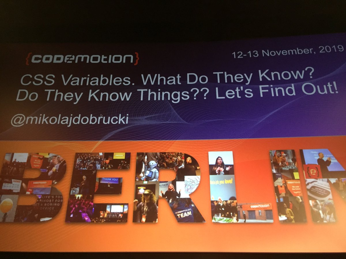 galambys's tweet image. The other highlight at #CodemotionBerlin19 was this talk by @mikolajdobrucki , v. interesting &amp;amp; I learned a thing or two about css variables. Also, can we appreciate the title of the talk please? Best named talk of the conf, IMO