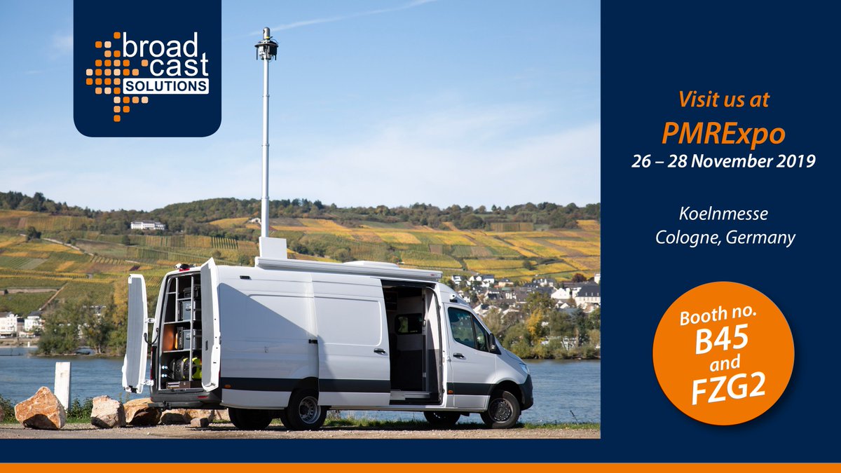 broadcast_sol's tweet photo. Visit the Broadcast Solutions stands B45 and FZG2 at @pmr_expo 2019 (26-28 November) and experience (amongst other displays) our mobile operations and command centre (M4). #broadastsolutions #govcom #ipmesh #mimo #exhibition https://t.co/WqQULfi34P