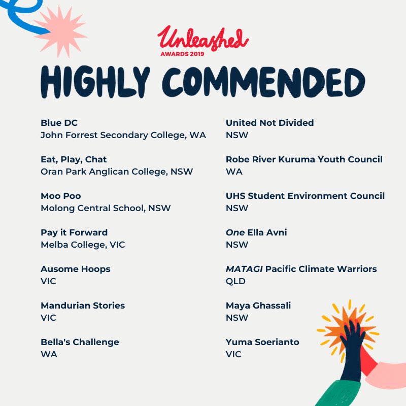 fya_org's tweet image. Congratulations to every finalist and winner at the #unleashedawards 2019! You are amazing! Alongside our winners, here are all our high commendations 👏👏👏