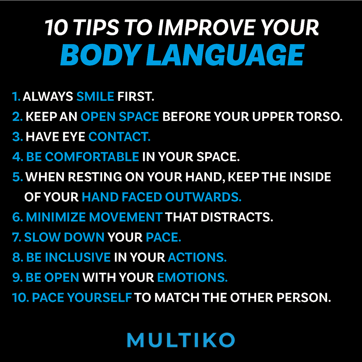 Multiko1's tweet image. 10 tips to improve your body language 👍
Use these tips and you'll be making much more of an impact in your client meetings! 💪
#digitalentrepreneur #entrepreneursuccess #liverpool #businesspt