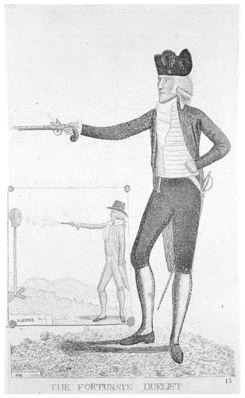 Being a proper upper class scandal, the papers and journals of the time made sure it was all written down and printed (then, as now, controversy was good for sales) and Macrae was immortalised as "The Fortunate Duellist" by Edinburgh caricaturist John Kay