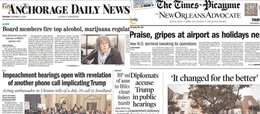 Some papers led with local stories, though gave front page treatment