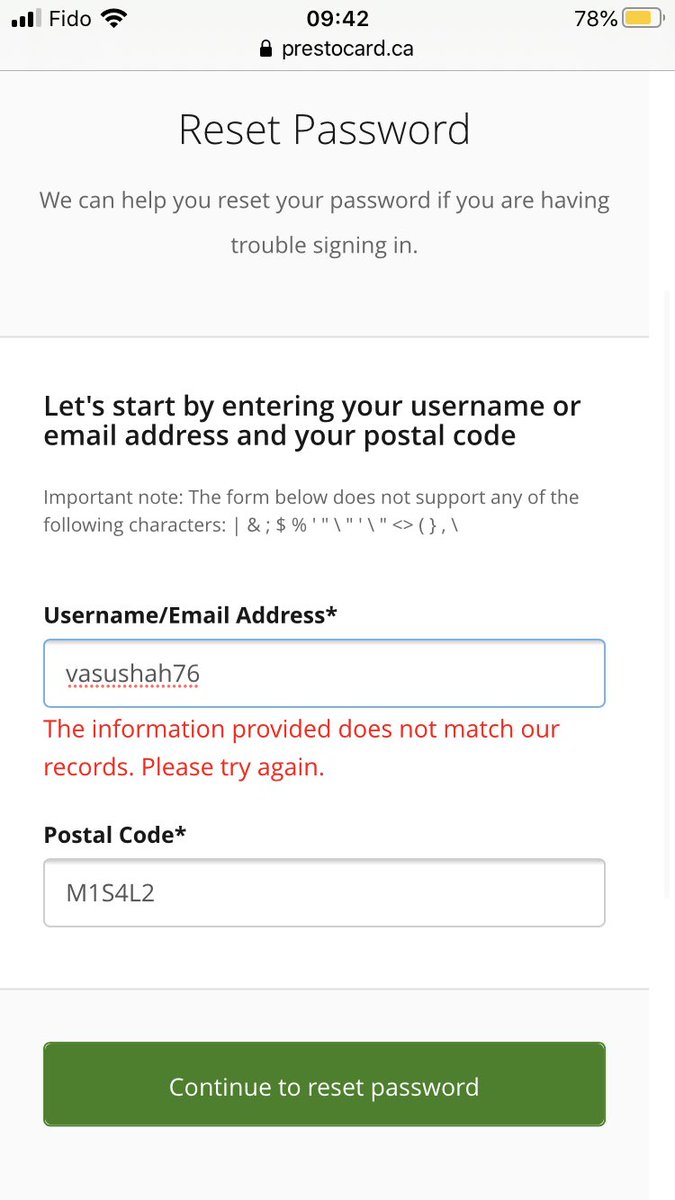 VasuShah12's tweet photo. @PRESTOcard Forgot password not working for me. I need the access of my account. Even though, I enter correct username, it shows it’s wrong. https://t.co/yqzCg1twR5